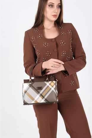 Silver & Polo SP826 Kadın El Çantası Ekose Haki-Kahve
