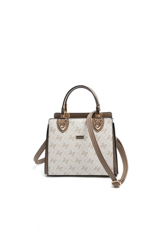 Silver & Polo SP1133 Kadın El Çantası Monogram Bej-Latte