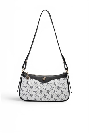 Silver Polo SP1274 Kadın Çapraz Çanta Monogram Beyaz-Siyah