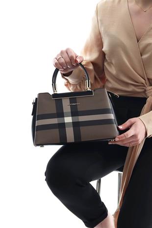 Silver & Polo SP913 Kadın El Çantası Ekose Kahve-Siyah