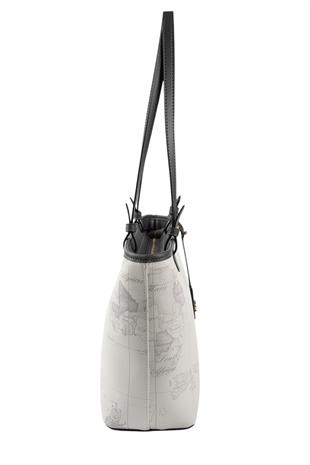 Silver Polo SP1204 Kadın Omuz Çantası Harita Beyaz-Antrasit