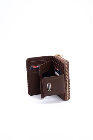 Silver & Polo SP935 Kadın Cüzdan & Kartlık Ekose Line Kare Kahve Sarı-Kahve