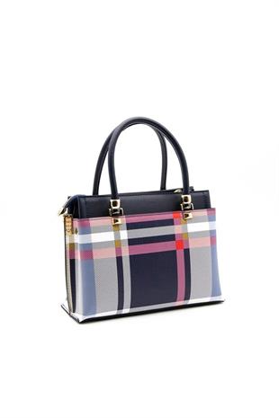 Silver & Polo SP826 Kadın El Çantası Ekose Lacivert