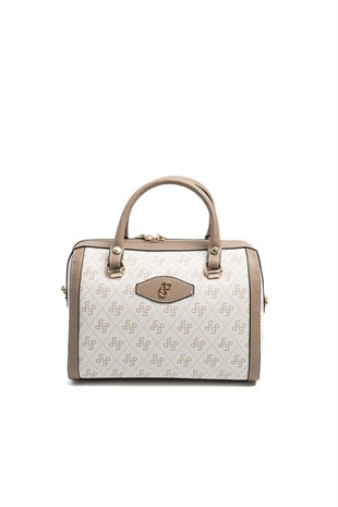 Silver & Polo SP1091 Kadın El Çantası Monogram Bej-Latte