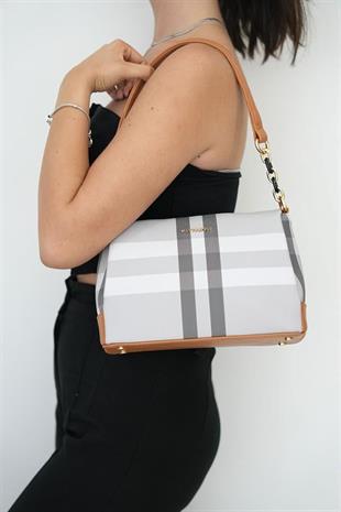 Silver & Polo SP910 Kadın Çapraz Çanta Ekose A.Gri-A.Taba