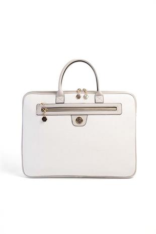 Silver & Polo SP1175 Kadın Laptop & Evrak Çantası Logolu Beyaz-A.Gri