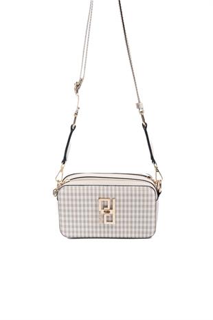 Silver & Polo SP1078 Kadın Çapraz Çanta Ekose Line Kare Kum Beji-Kum