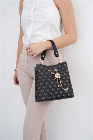 Silver & Polo SP967 Kadın Çapraz Çanta Monogram Füme-Siyah