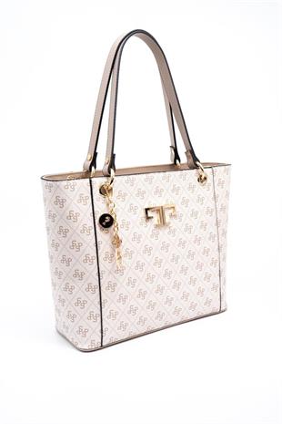Silver Polo SP1176 Kadın Omuz Çantası Monogram Bej-Kum