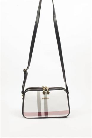 Silver & Polo SP899 Kadın Çapraz Çanta Ekose Beyaz-Lacivert