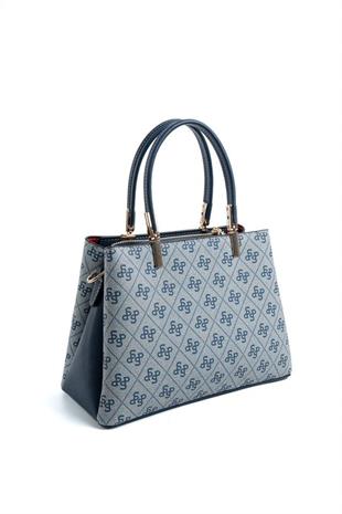 Silver & Polo SP1098 Kadın El Çantası Monogram Gri-Lacivert