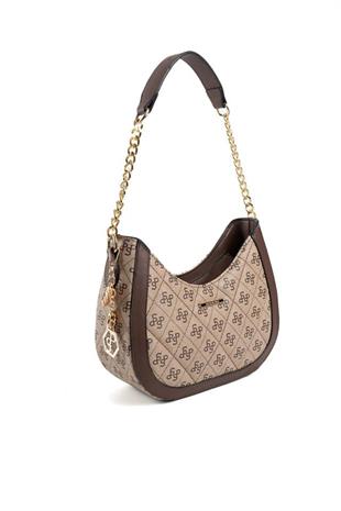 Silver & Polo SP1168 Kadın Omuz Çantası Monogram Koyubej-Kahve
