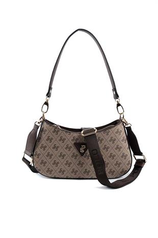 Silver & Polo SP1251 Kadın Omuz Çantası Monogram Koyubej-Kahve
