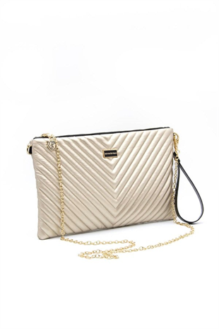 Silver Polo Altın - Altın Kapitone V Kadın Portföy ve Clutch El Çantası SP1034