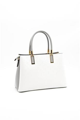 Silver & Polo SP1000 Kadın El Çantası Logolu Beyaz-A.Gri