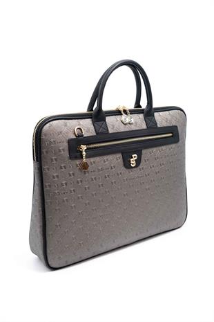 Silver & Polo SP1175 Kadın Laptop & Evrak Çantası Logolu Platin-Siyah