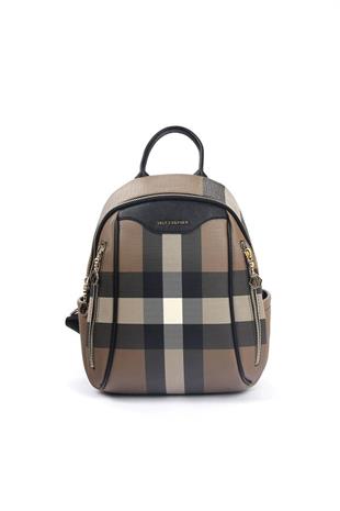 Silver & Polo SP906 Kadın Sırt Çantası Ekose Kahve-Siyah
