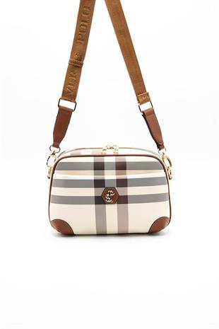 Silver & Polo SP1094 Kadın Çapraz Çanta Ekose Krem-Taba