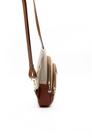 Silver & Polo SP959 Kadın Vücut Çantası Hasır Bej-Kiremit