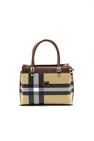 Silver & Polo SP826 Kadın El Çantası Ekose Bej-Taba