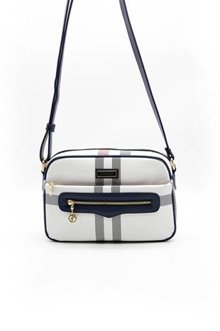 Silver & Polo SP491 Kadın Çapraz Çanta Ekose Beyaz-Lacivert