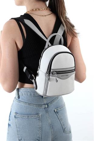 Silver & Polo SP983 Kadın Sırt Çantası Petek Beyaz-A.Gri