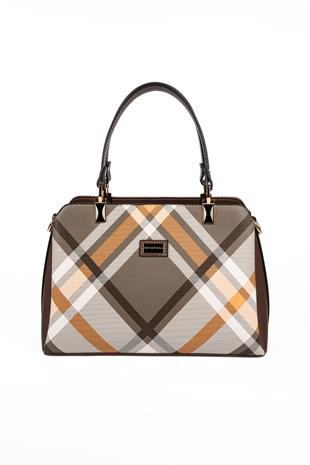 Silver & Polo SP972 Kadın El Çantası Ekose Haki-Kahve