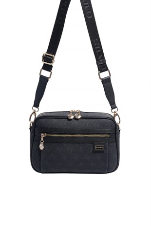 Silver & Polo SP1280 Kadın Çapraz Çanta Monogram Siyah-Siyah