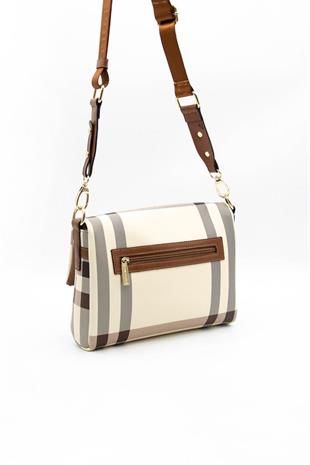 Silver & Polo SP963 Kadın Çapraz Çanta Ekose Krem-Taba