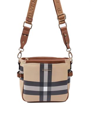 Silver & Polo SP884 Kadın Çapraz Çanta Ekose Bej-Taba