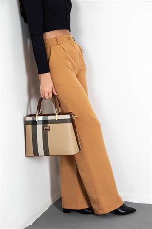 Silver & Polo SP924 Kadın El Çantası Ekose Bej-Taba