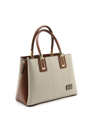 Silver & Polo SP1000 Kadın El Çantası Hasır Bej-Taba