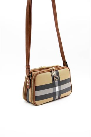 Silver & Polo SP899 Kadın Çapraz Çanta Ekose Bej-Taba