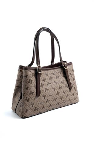 Silver & Polo SP1252 Kadın El Çantası Monogram Koyubej-Kahve