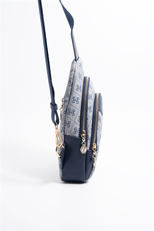 Silver & Polo SP959 Kadın Vücut Çantası Monogram Gri-Lacivert