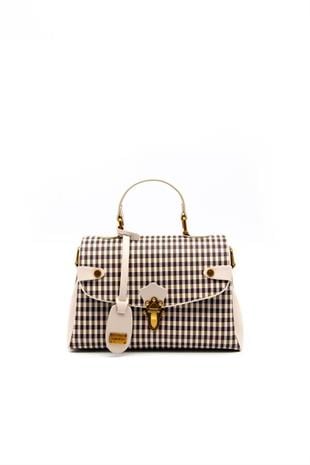 Silver & Polo SP1159 Kadın El Çantası Ekose Line Kare Kahve Sarı-Bej