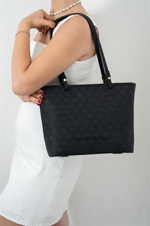 Silver Polo SP1204 Kadın Omuz Çantası Monogram Siyah-Siyah
