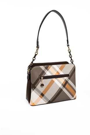 Silver Polo SP937 Kadın Omuz Çantası Ekose Haki-Kahve