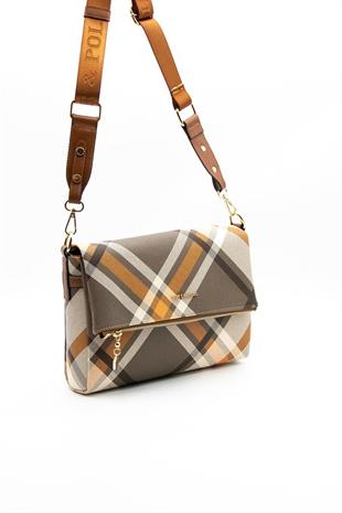 Silver & Polo SP963 Kadın Çapraz Çanta Ekose Haki-Taba