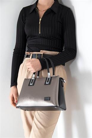 Silver & Polo SP1000 Kadın El Çantası Düz Platin-Siyah