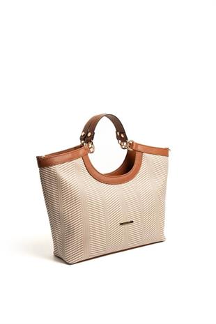 Silver & Polo SP1189 Kadın El Çantası Hasır Bej-Taba