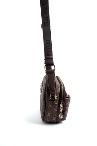 Silver & Polo SP1162 Kadın Çapraz Çanta Monogram Kahve