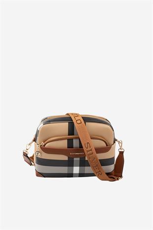 Silver & Polo SP1201 Kadın Çapraz Çanta Ekose Bej-Taba