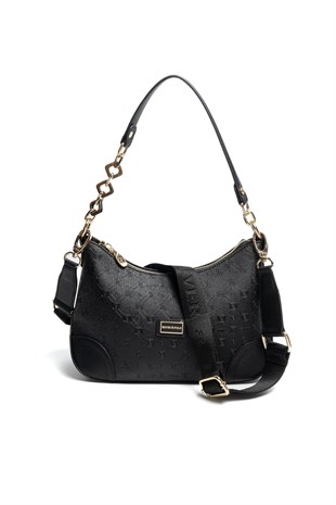 Silver & Polo SP1277 Kadın Omuz Çantası Logolu Siyah-Siyah