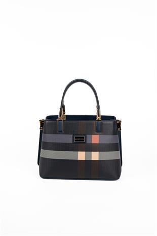 Silver & Polo SP987 Kadın El Çantası Ekose Lacivert-Lacivert