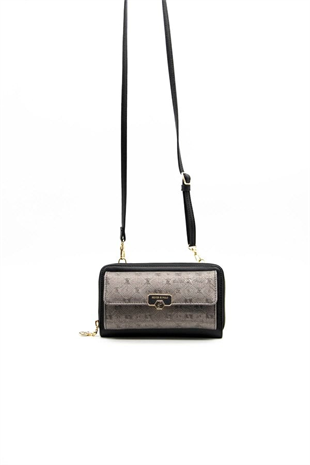 Silver & Polo SP921 Kadın Telefon Çantası Logolu Platin-Siyah