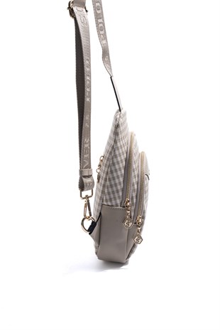 Silver & Polo SP959 Kadın Vücut Çantası Ekose Line Kare Kum Beji