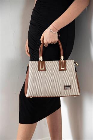 Silver & Polo SP1000 Kadın El Çantası Hasır Bej-Taba