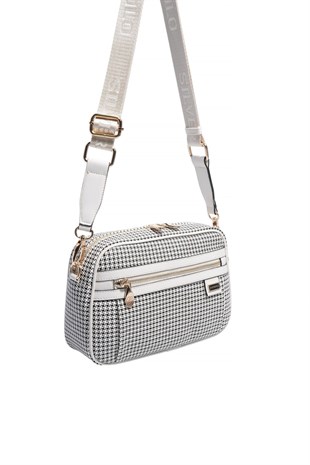 Silver & Polo SP1280 Kadın Çapraz Çanta King Desen Siyah-Kemik