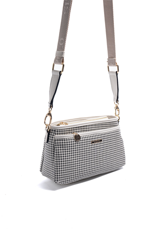Silver & Polo SP1184 Kadın Çapraz Çanta King Desen Siyah-Kemik